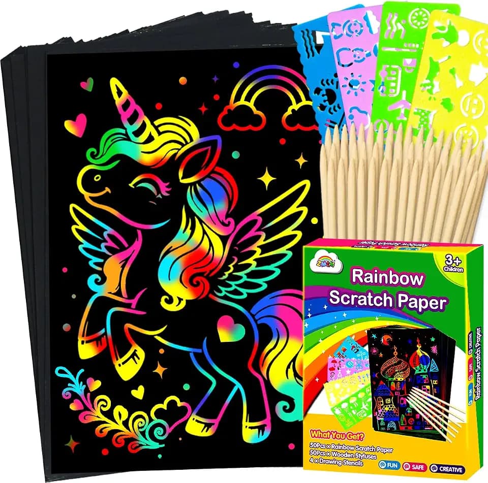 ZMLM 100Pcs Rainbow Scratch Paper Art Set Craft Kits for Boys Girls