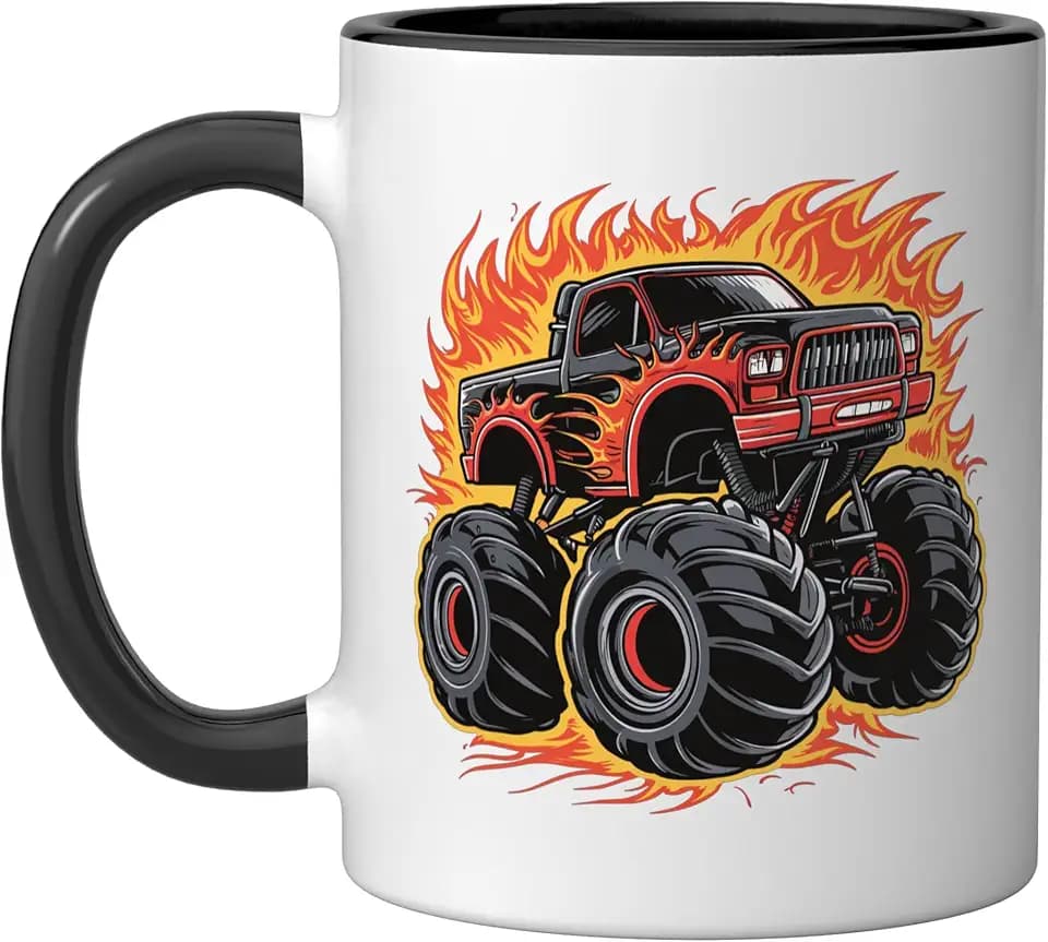 Monster Truck for toddlers Youth & Adults Ceramic Mug, Black/White, 11oz