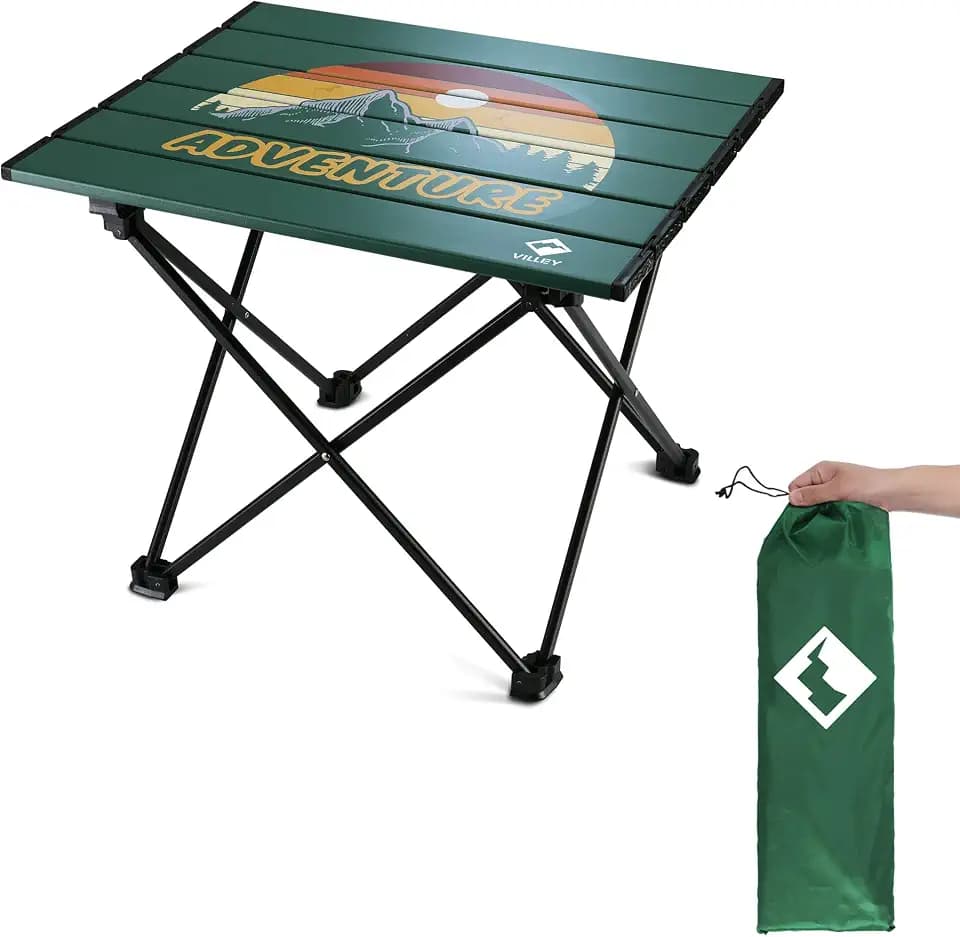 VILLEY Portable Camping Side Table, Ultralight Aluminum Folding Beach Table
