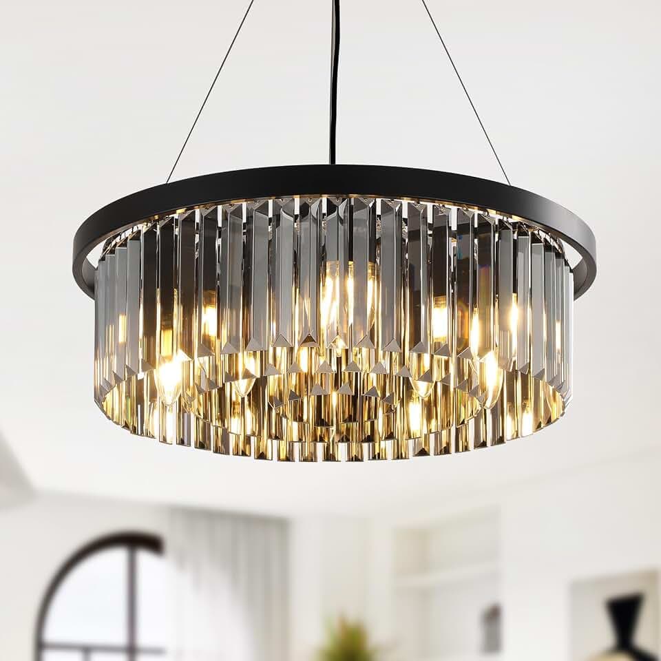 Luxus Kristall Kronleuchter Moderne Pendelleuchter, 9-Licht Schwarz Kristall Kronleuchter Rund Hängellampe für Wohnzimmer, Esszimmer,Schlafzimmer, Restaurant, Ø60cm