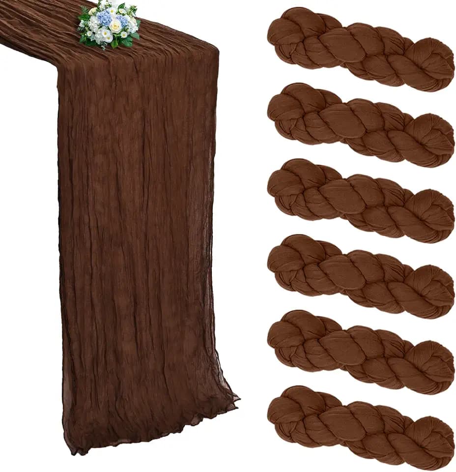 6 Pack Brown Cheesecloth Table Runner 10Ft 23 x 120 Inch
