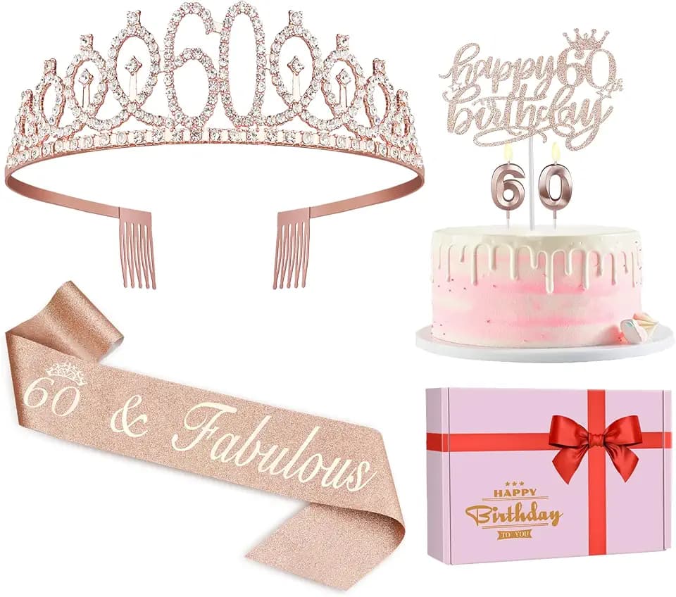 Juesly 60th Birthday Decorations for Woman Rose Gold Party Supplies