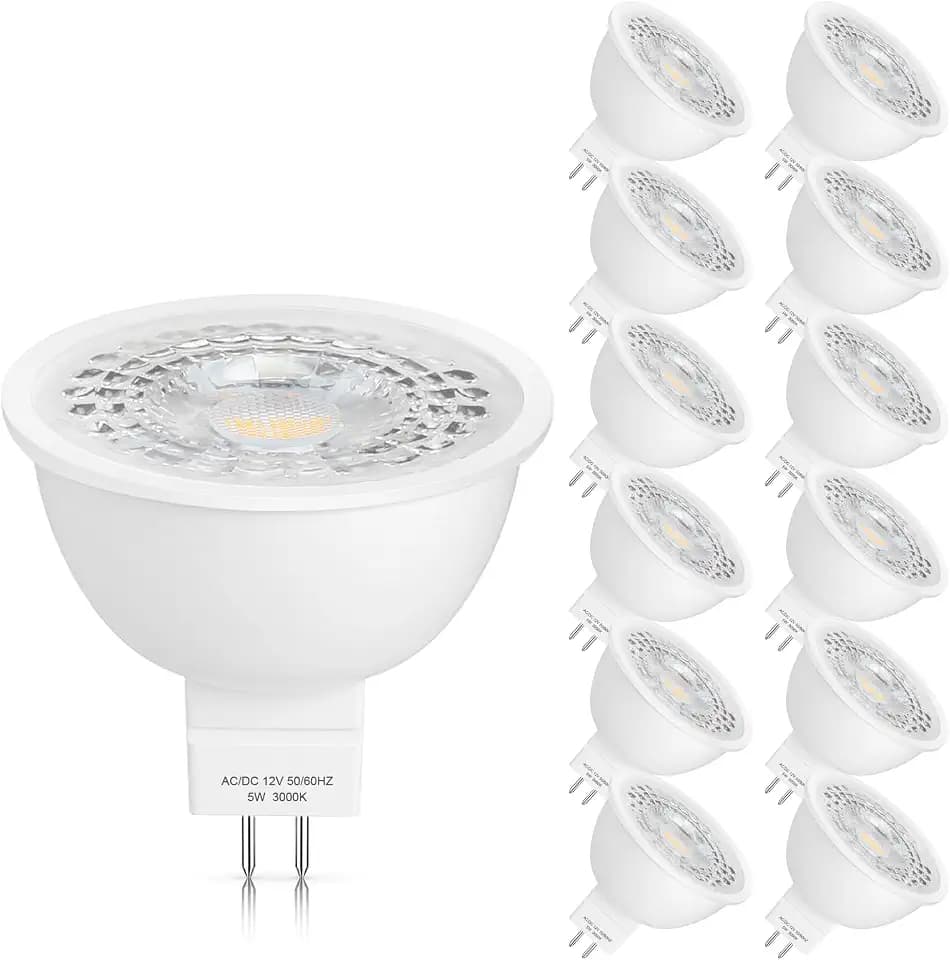 Mlambert 12 Pack MR16 LED Bulbs 5W GU5.3 12V Spotlights, 3000K Soft White