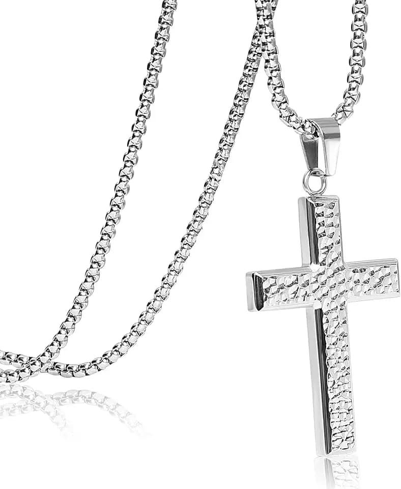 Hammer Cross Necklace for Men Women, 3mm Square Box Chain