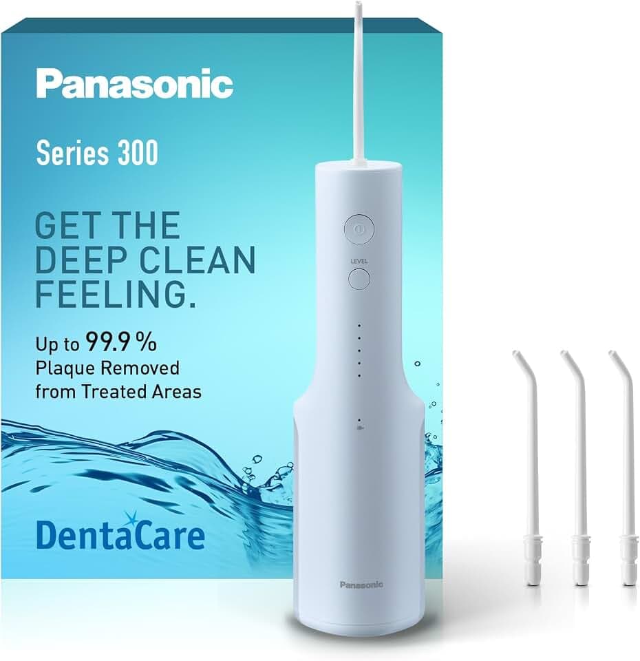 Panasonic Series 300 Munddusche EW-DJ27-A303, Zahndusche, Munddusche kabellos, 200 ml, IPX7, 4 Standarddüsen, 5 Wasserdruckstufen, Reisezubehör, Eisblau