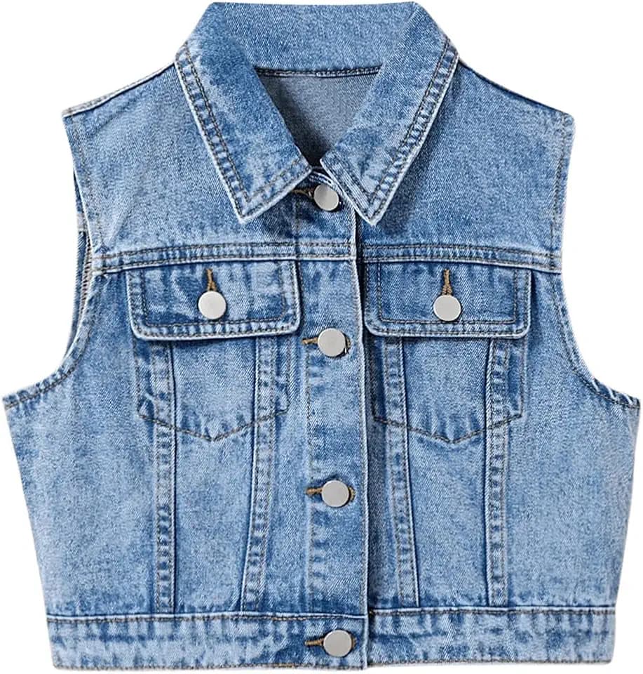 SweatyRocks Girl's Denim Vest Button Down Sleeveless Jean Jacket Outerwear