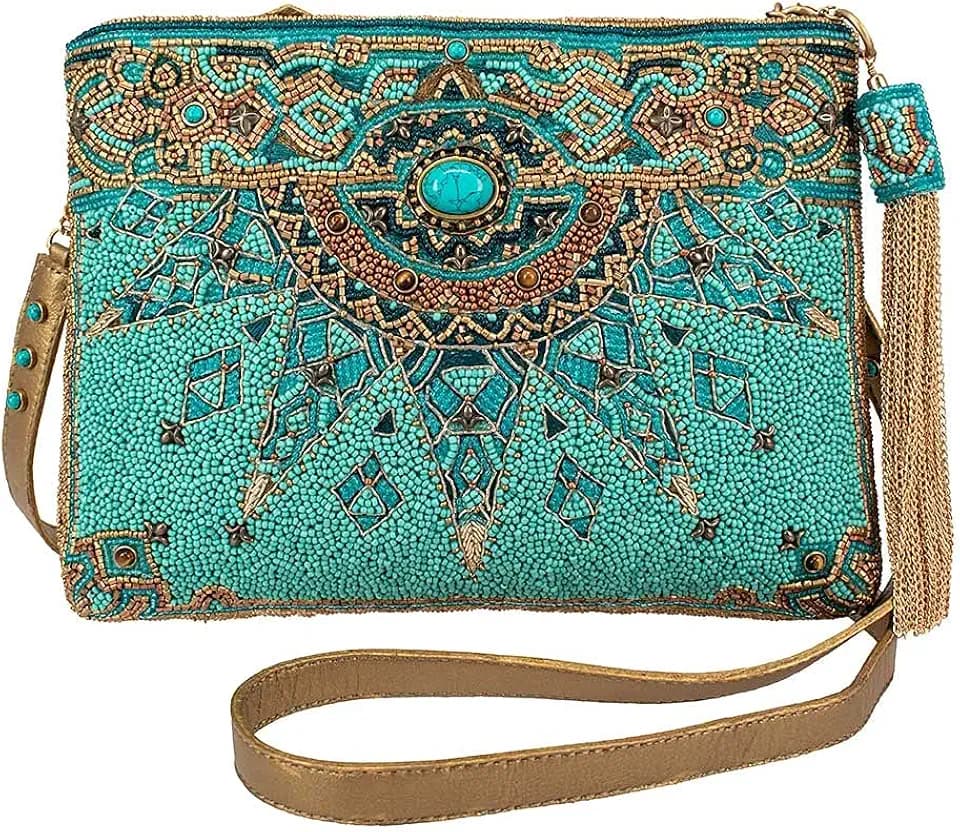 Mary Frances New Day Beaded Handbag Clutch, Turquoise