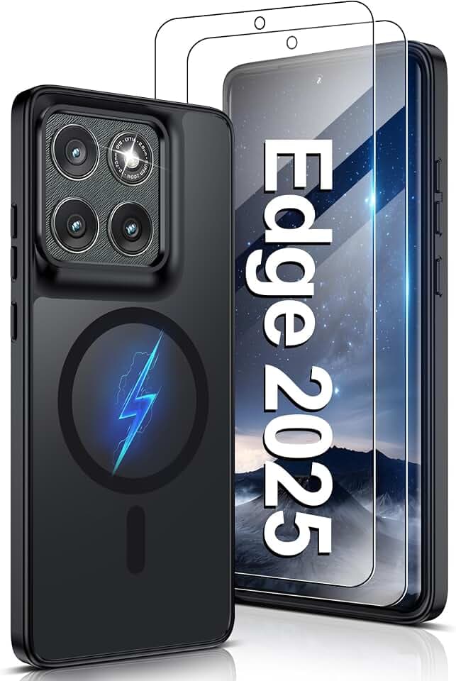 Pilaru Magnetic for Motorola Edge 2025 Case with Screen Protector (Built-in Magnets) (Military Grade Drop Protection) Slim Translucent Matte Shockproof Anti-Fingerprint funda para Moto edge 2025 Black