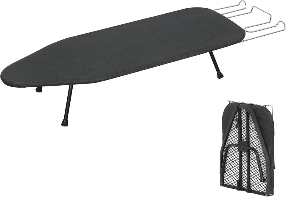 Bügelbrett, Tischbügelbrett mit Bügeleisenablage,Bügelbrett Klein mit 100% Baumwollpad (8 mm), rutschfeste Füße, perfekt für zu Hause oder unterwegs, 80 x 30 cm, schwarz