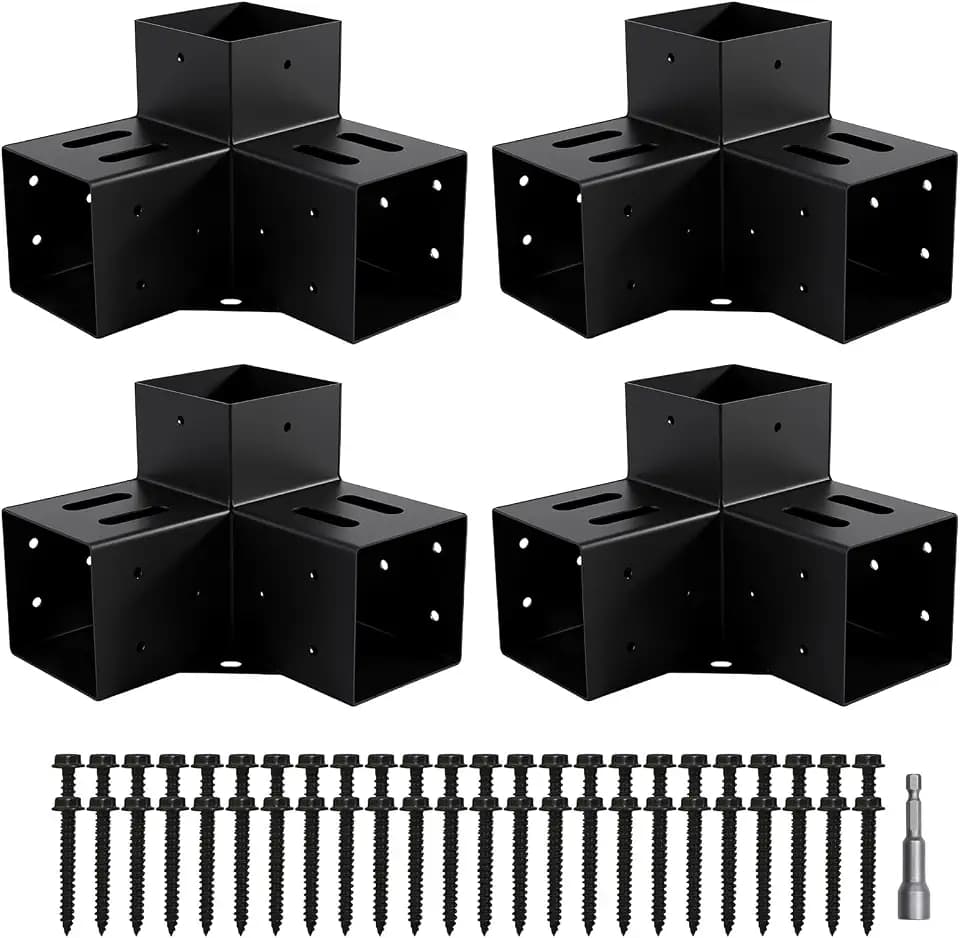 4 Pcs 4"x 4" 3 Way 90 ° Pergola Bracket (Actual: 3.6“x3.6)