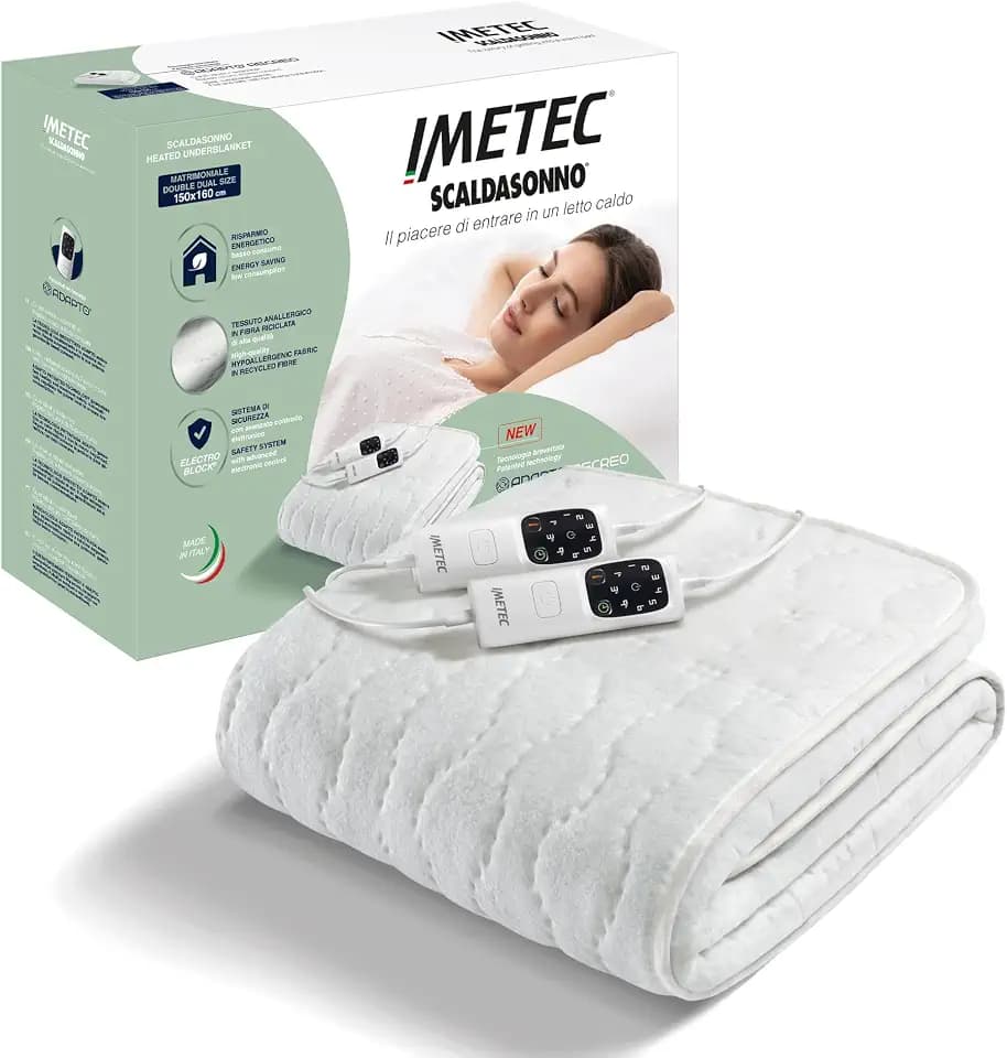 Imetec Adapto Recreo | Wärmeunterbett 150 x 160 cm, Schnellheizung, Konstante und individuelle Temperatur, Hypoallergenes, gestepptes, waschbares Gewebe, Made in Italy, Steuerung mit 6 Temperaturen