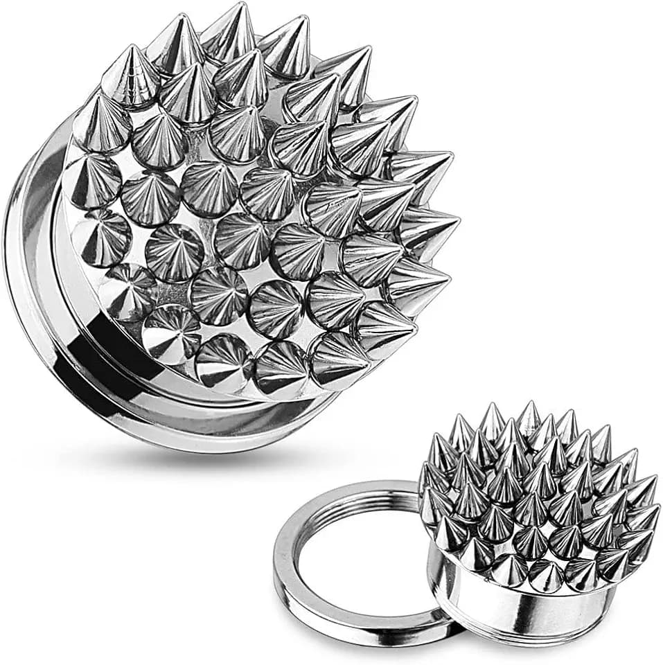 Earrings Ear plugs Multi Spikes Screw Fit Stainless Steel Tunnel 00G
