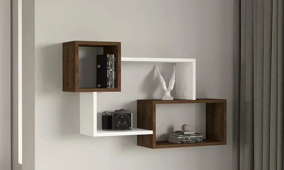 Hanah Home Scandinavian Wall Shelf, White & Walnut, 90.6 x 51 x 22 cm | 100% Melamine Coated Particle Board, 18 mm Thick | Stylish & Functional Storage Solution