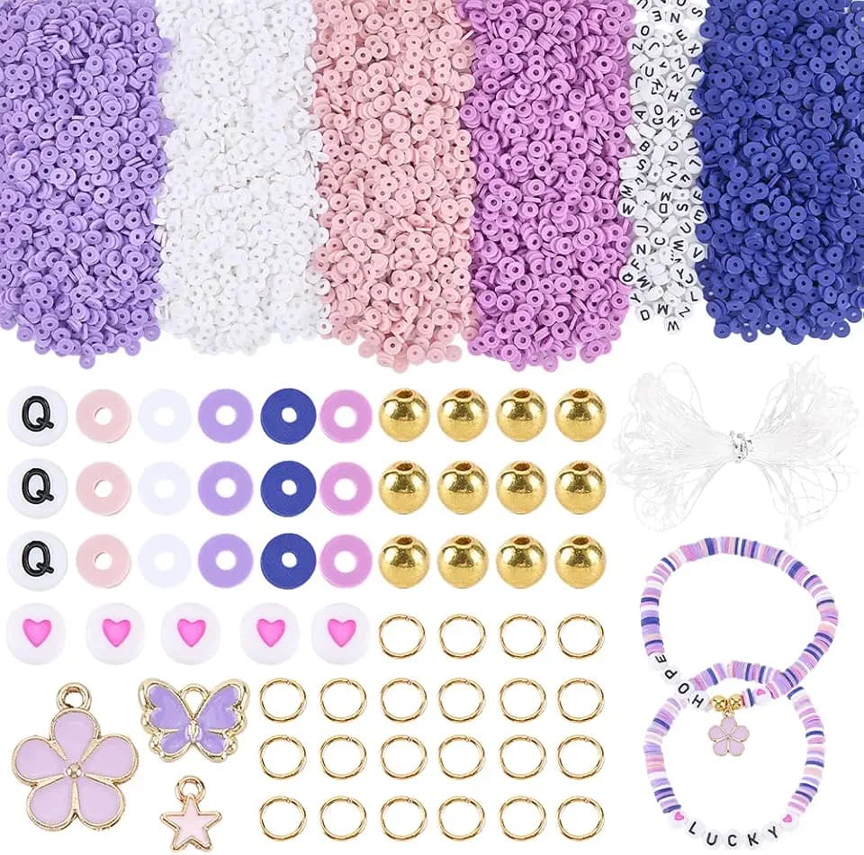 1 Box 5173pcs Polymer Clay Beading Kits Beads Acrylic Flat Round Plastic Alloy Preppy Assorted Loose Spacer Bead Set Charm Bulk for Jewelry Making Friendship Bracelets DIY Craft Supply