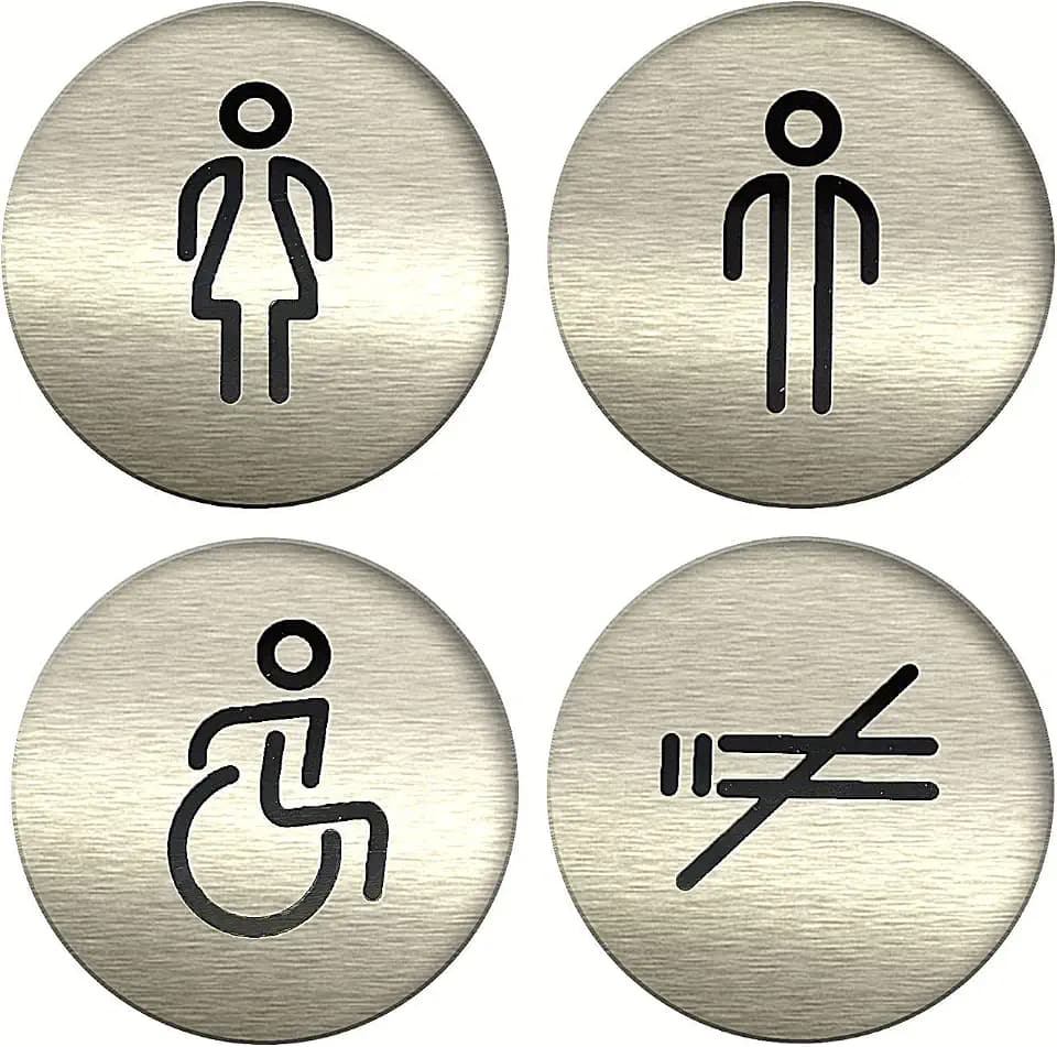 DOJA Barcelona | Toiletten Gäste WC Schild Aufkleber | Damen+Herren+Behinderten+Rauchen Verboten | Farbe Grau | 100mm Ø | Toilettenschilder | Piktogramm | Selbstklebend WC-Tuerschild Toilettenschild