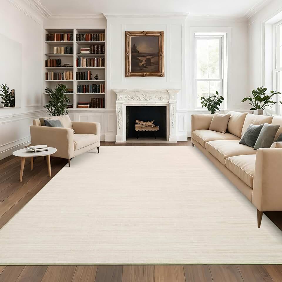 9x12 Area Rugs for Living Room Washable Solid Large Bedroom Rugs Non Slip Soft Modern Abstract Dining Room Throw Carpet Minimalist Classic Plain Area Rug for Nursery Kitchen Home Office, Ivory 9x12