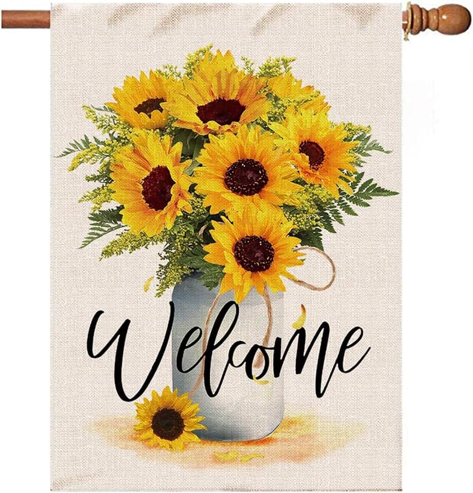 Hexagram Sunflower Summer Welcome Garden Flag 28x40 Inch
