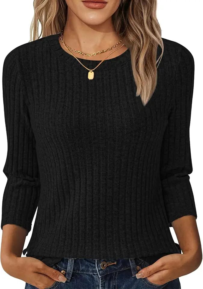 NORACORA Womens 3/4 Sleeve Sweater Tops Round Neck Tunic Blouses Dressy Pullover T Shirts for Business Casual Work
