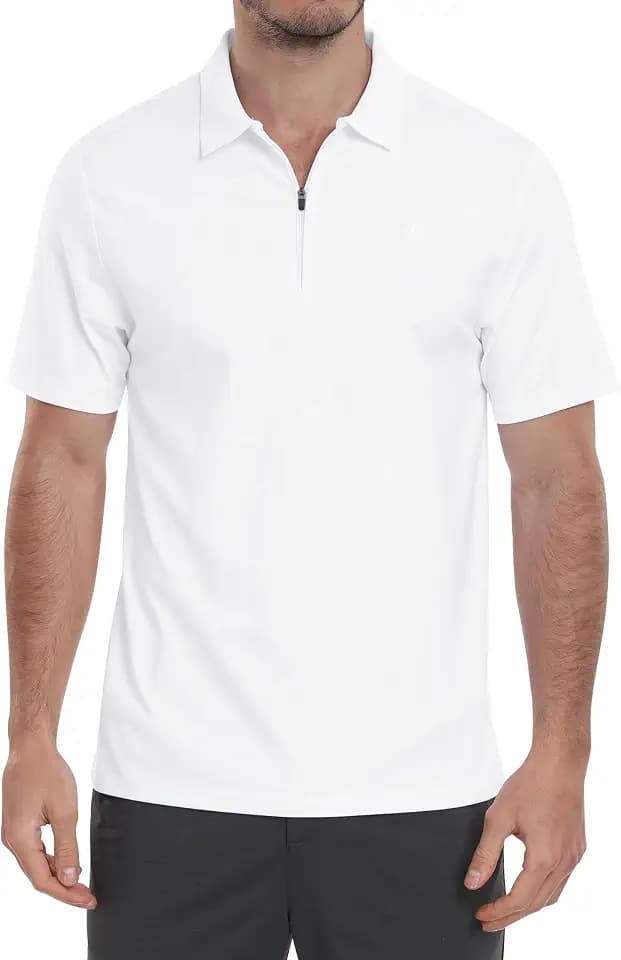 MoFiz Herren Poloshirt Kurzarm Baumwolle Polohemd Verdeckter Reißverschluss Kragen Atmungsaktiv Sommer Sport Golf Polo Arbeitsshirt