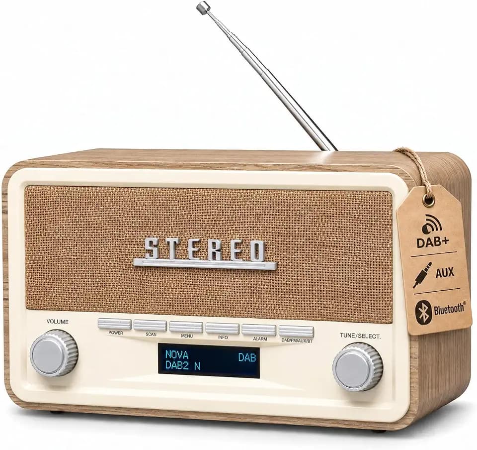 Denver DAB+ Küchenradio mit Bluetooth, FM und Wecker, Helles Holz