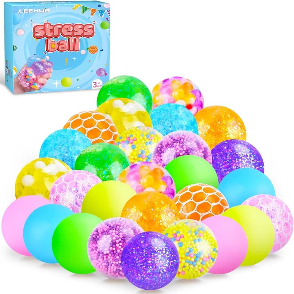Mini Stressbälle 28 Stück Antistressball, Squishy Stressball für Geschenke für Geburtstagsfeiern Ostern Füller, Fidget Stress Ball für ADHS, Angst, OCD Angst abbauen und Beruhigung