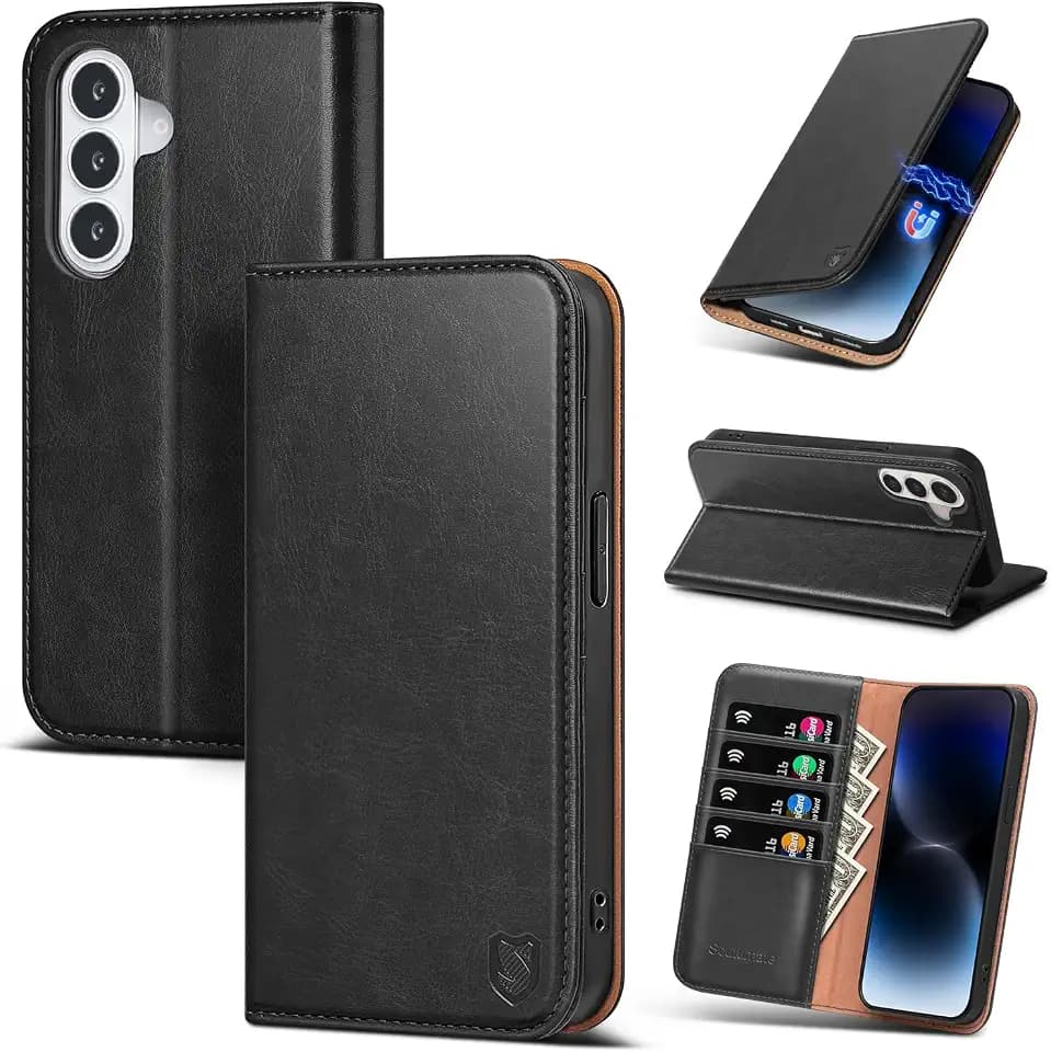 Compatible with Samsung Galaxy S26 Case Wallet with Card Holder [4 Card Slots] Kickstand [RFID Blocking] PU Leather Phone Case Flip Folio Protective Cover TPU Shockproof,Black