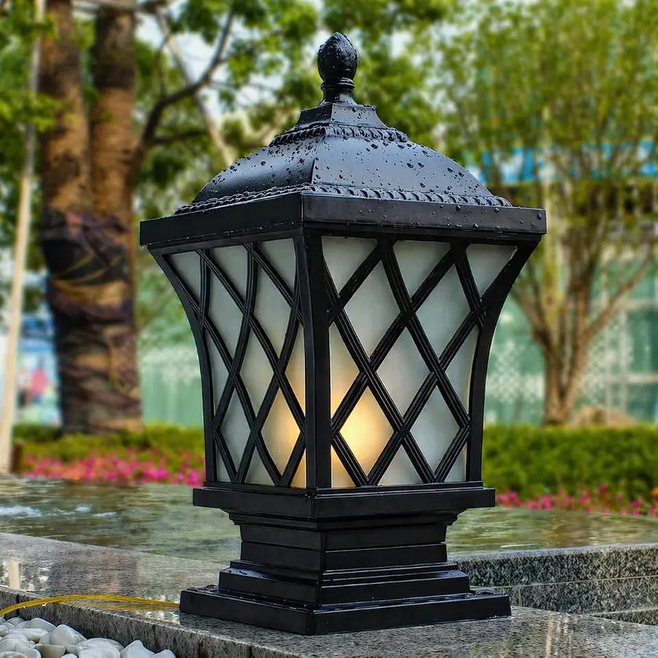 Large Post Lights Outdoor, 24.4″ H Aluminum Column Lights Waterproof, Hard Wired Pillar Lights with Curved Glass, Black Post Lantern for Yard Driveway Driveway Entrance Pillars, E26 Base Max 60W