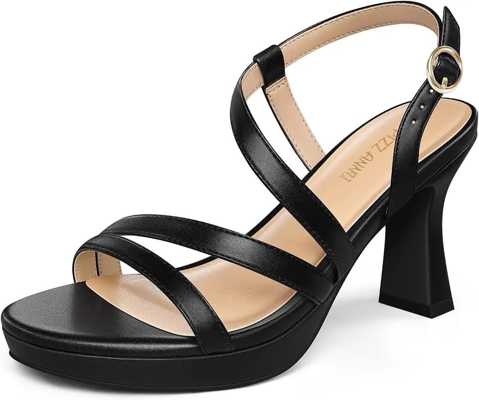 PIZZ ANNU Women's SoleBella Platform Block Heel Sandals, Black 7.5