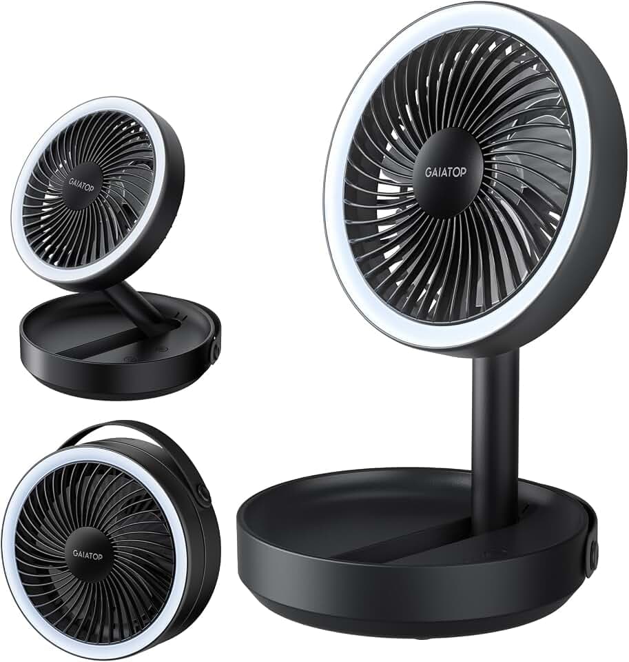 Gaiatop Foldable Desk Fan with Night Light, 6.8in Portable Travel Fan