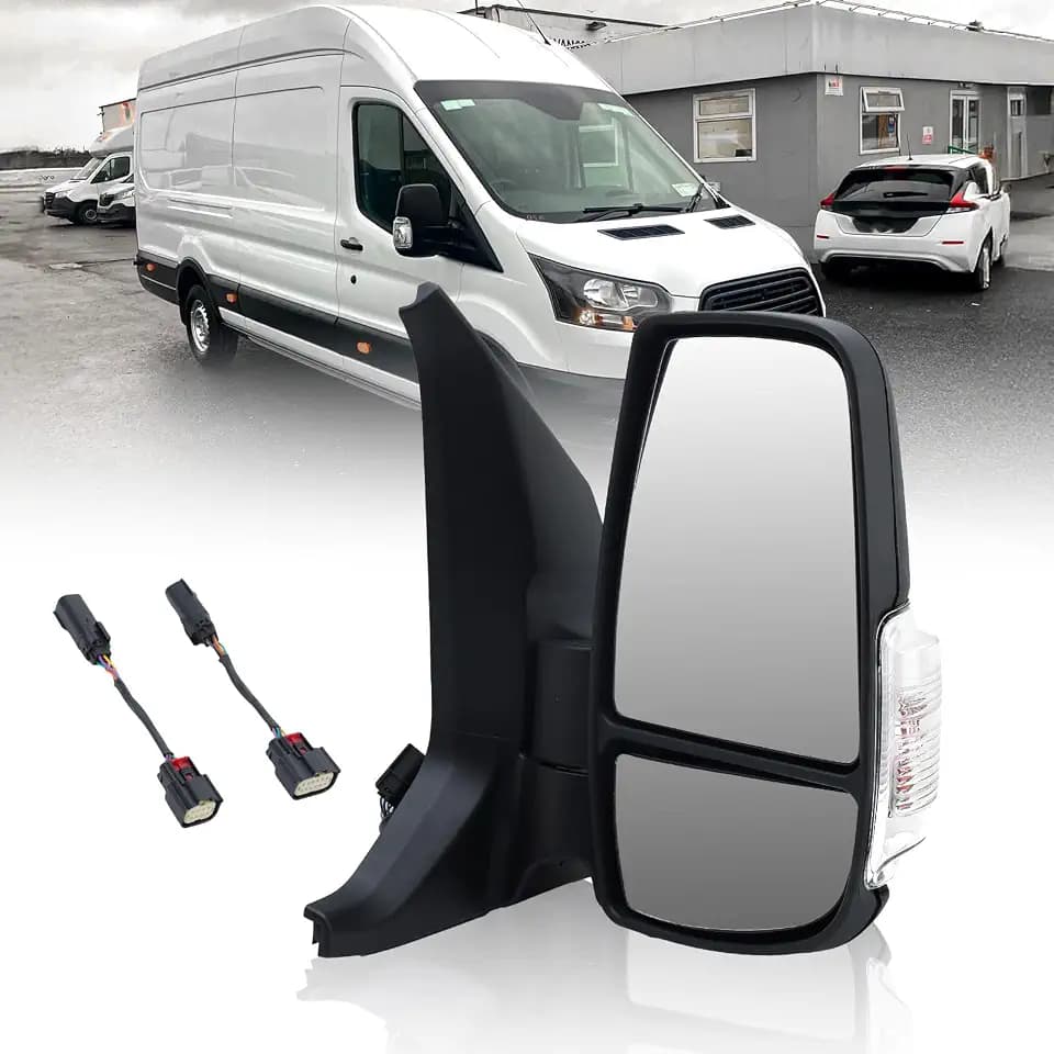 Passenger Side Mirror,Mirrors Compatible with 2015-2021 Ford Transit 150 250 350 350 HD,Transit Side View Mirror with Power Glass,Heated,Signal Light,With Indicator (Black) Short Arm 6 Pins