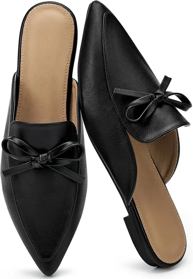 Pointed Toe Mules for Women: Elegant Bow Flats Dressy Casual