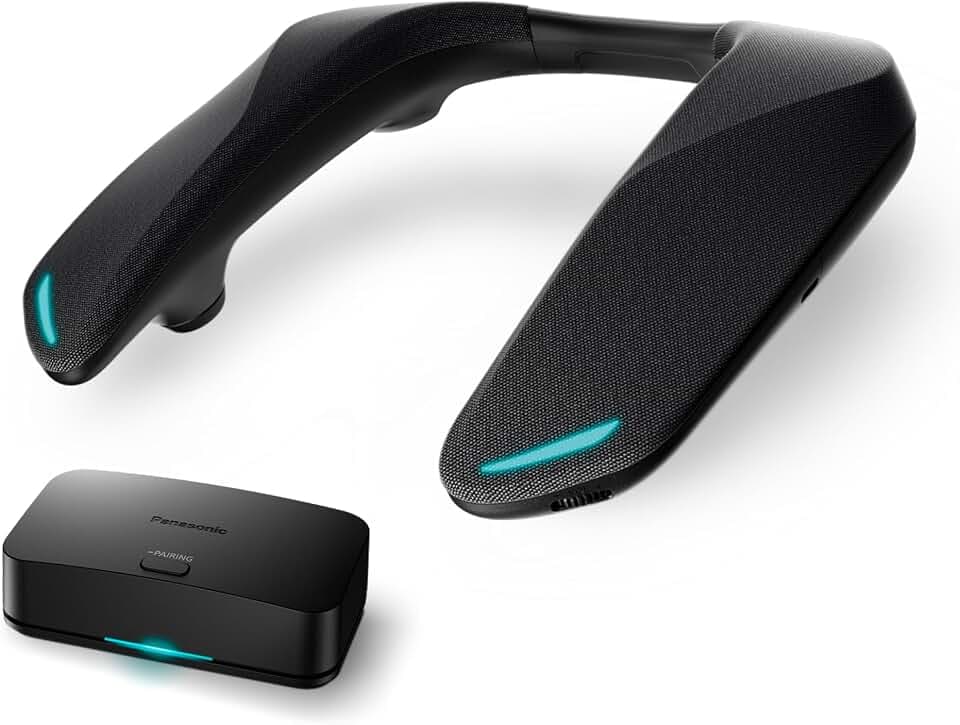 Panasonic SC-GNW10 Kabelloser Gaming Nackenlautsprecher, SoundSlayer mit KI-Mikrofon mit Geräuschunterdrückung, 2,4 GHz, 4-Lautsprechersystem, LED, USB-C, PC/PS4/5/Switch
