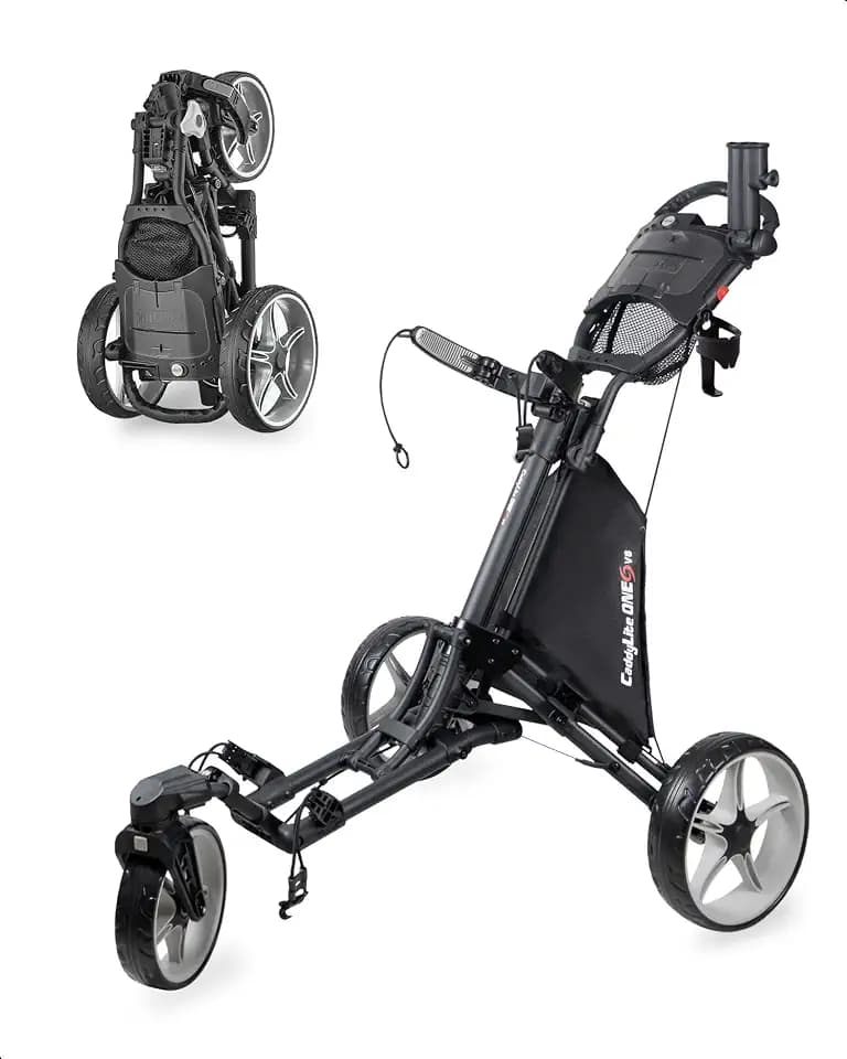 Caddytek CaddyLite ONE-Swivel V8 Golf Push Cart - Lightweight 3 Wheel Foldable Cart with One-Click Folding, 360° Swivel Front Wheel, Adjustable Handle, Cooler Basket, Umbrella & Drink Holder