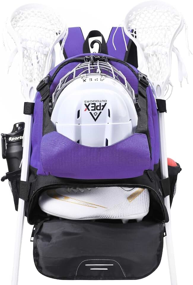 Lacrosse Bag, Field Hockey Bag with Two Stick Holders, Large Lacrosse Backpack with Separate Cleats Shoe Compartment