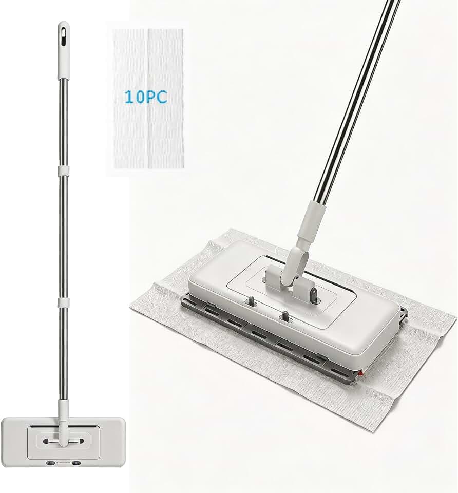 Push Clamp Mop Kit - 2-in-1 Dust Mop with 10 Dry Cloths