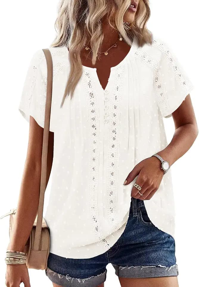 BETTE BOUTIK Women Short Sleeve Boho Tops Summer Dressy Casual Shirts Trendy Western Blouses