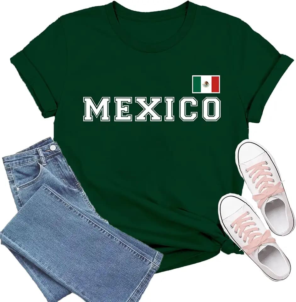 Mexico Shirts for Women Mexican Flag T-Shirt Mexico Letters Print Tee
