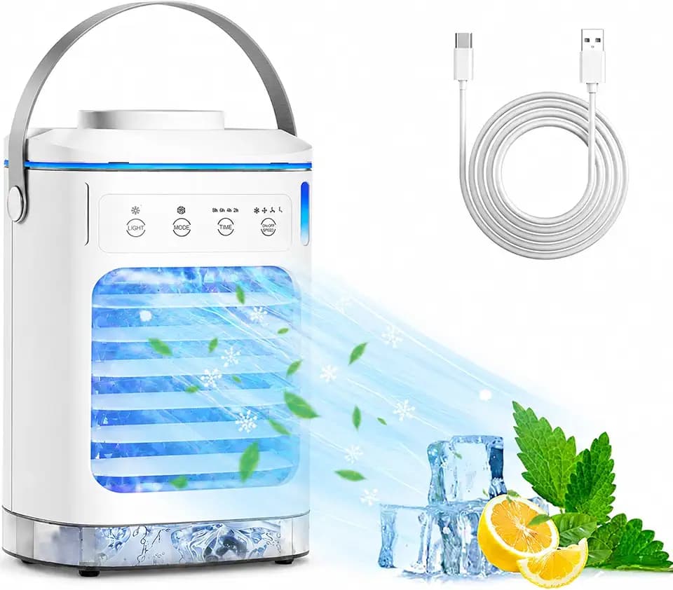Portable Air Conditioners, 2026 Upgraded Personal Air Conditioner with 2 Mist & 2 Icebox, 3 Speeds & 2-8H Timer, 7 Color Light & 900ml Large Tank, Evaporative Air Cooler AC Cold Fan for Bedroom Office
