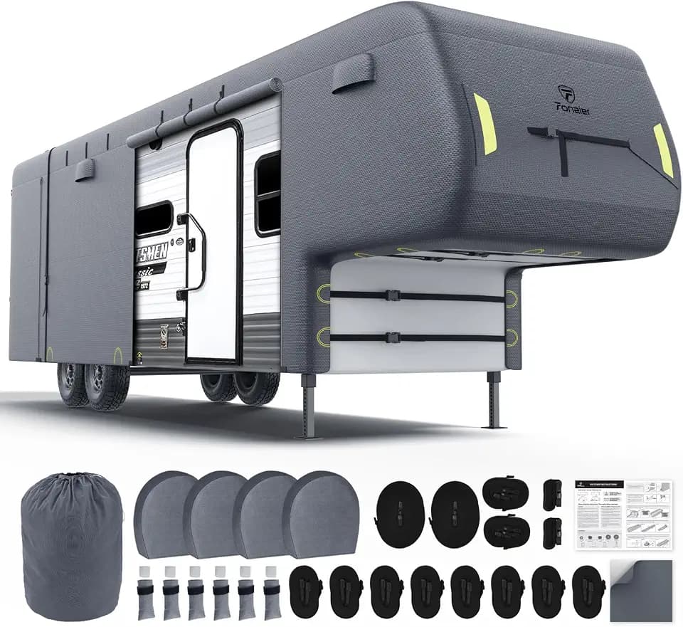 Fonzier 5th Wheel RV Cover, 9 Layers Heavy Duty Camper Cover, 34-37FT
