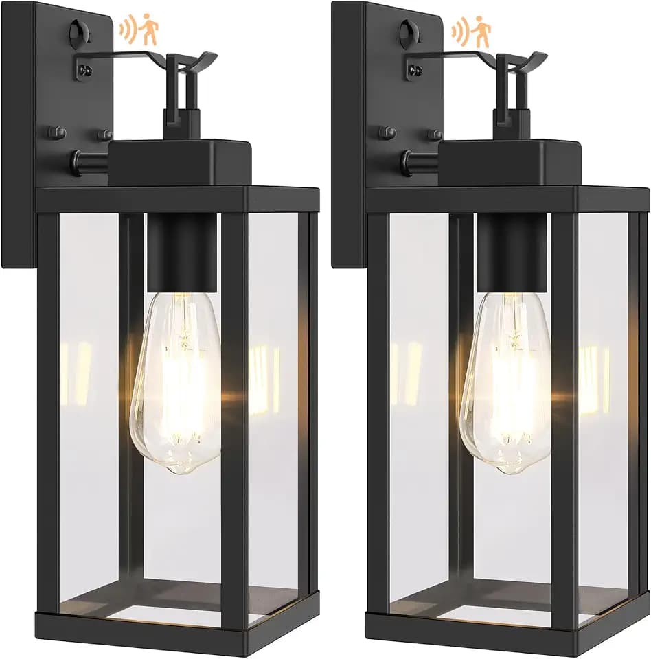 BesLowe 2-Pack 14” Upgraded Motion Sensor Outdoor Wall Lights, Black