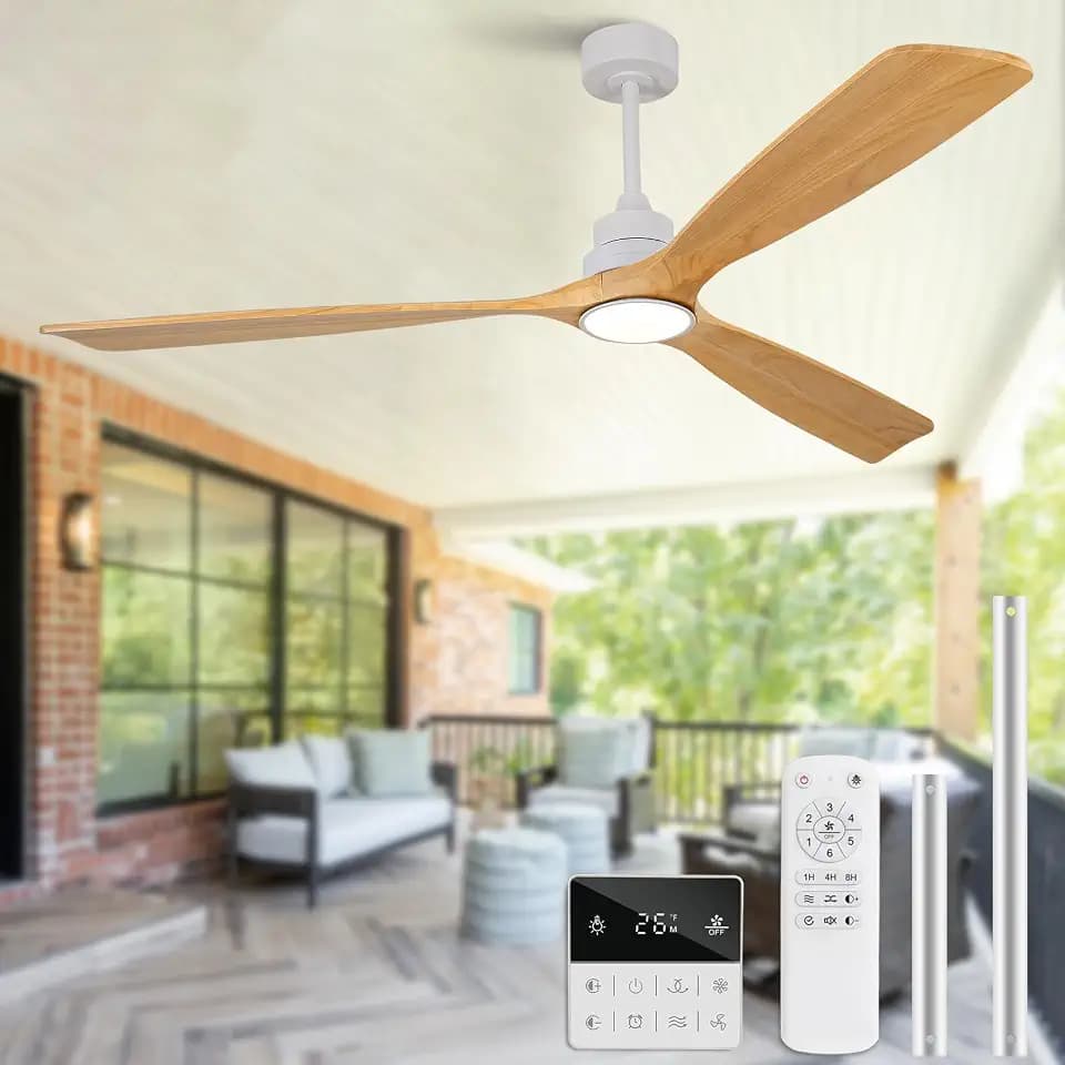 72 Inch White Ceiling Fans with Lights and Remote, 3 Blade Wood Outdoor Ceiling Fan with Light, Modern Ceiling Fan for Bedroom Farmhouse, Wall Switch, Dimmable, Memory Function