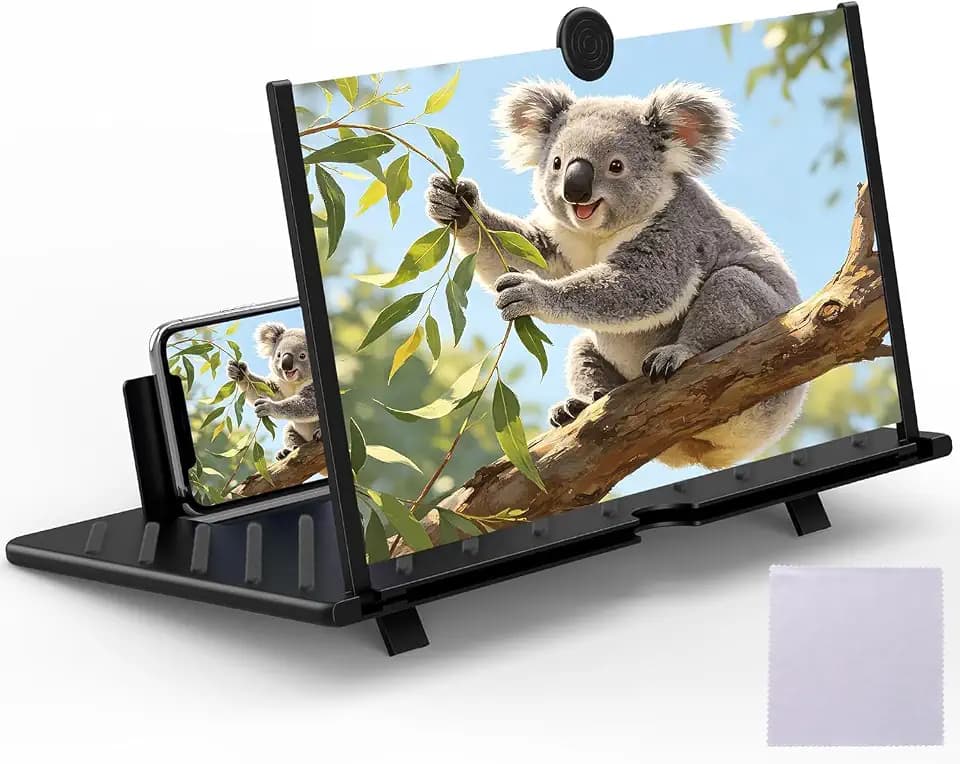 20" Screen Magnifier for Cell Phone,3D HD Magnifying Projector Screen Enlarger for Movies, Videos and Gaming, Foldable Phone Stand Holder with Screen Amplifier,Gifts for Mom Dad & Friends (Black 20")