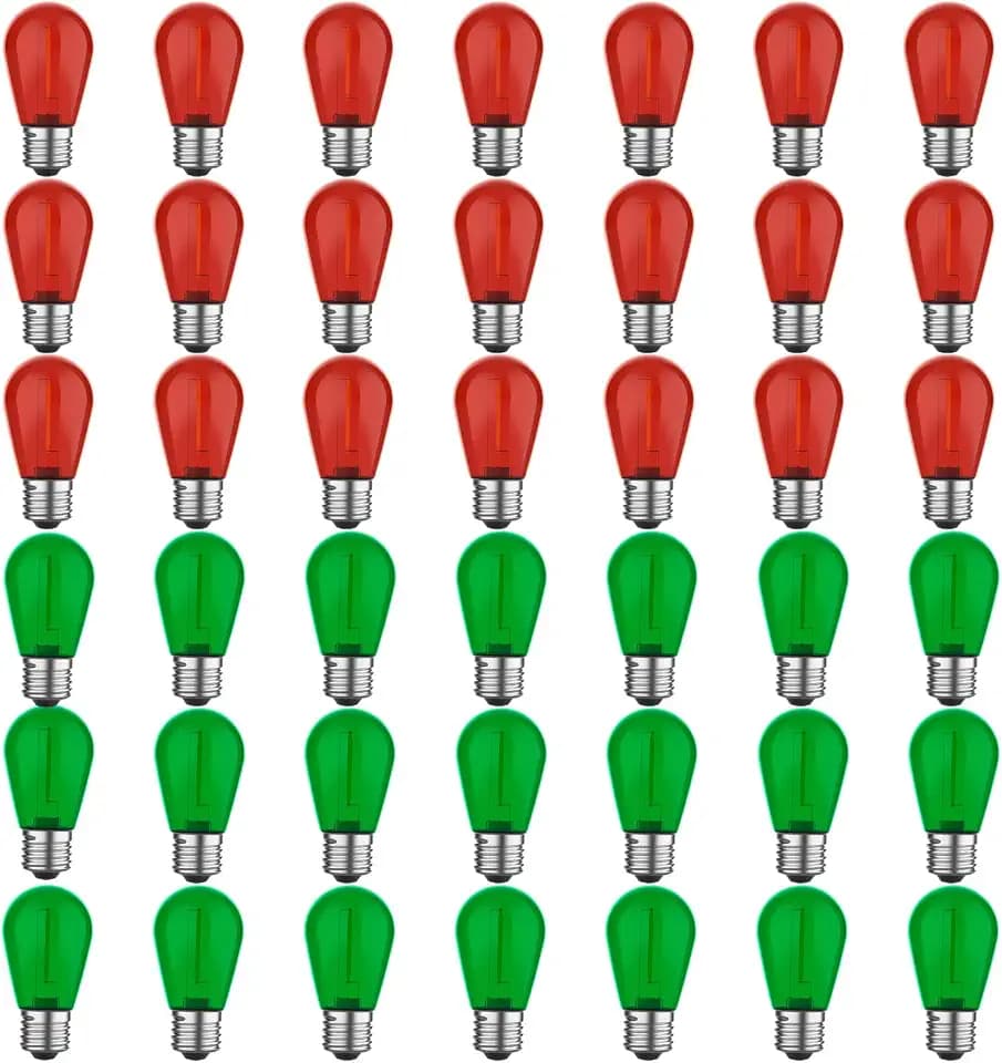 GvvooHome S14 Red & Green Replacement Bulbs for Patio Lights, 42 Pack