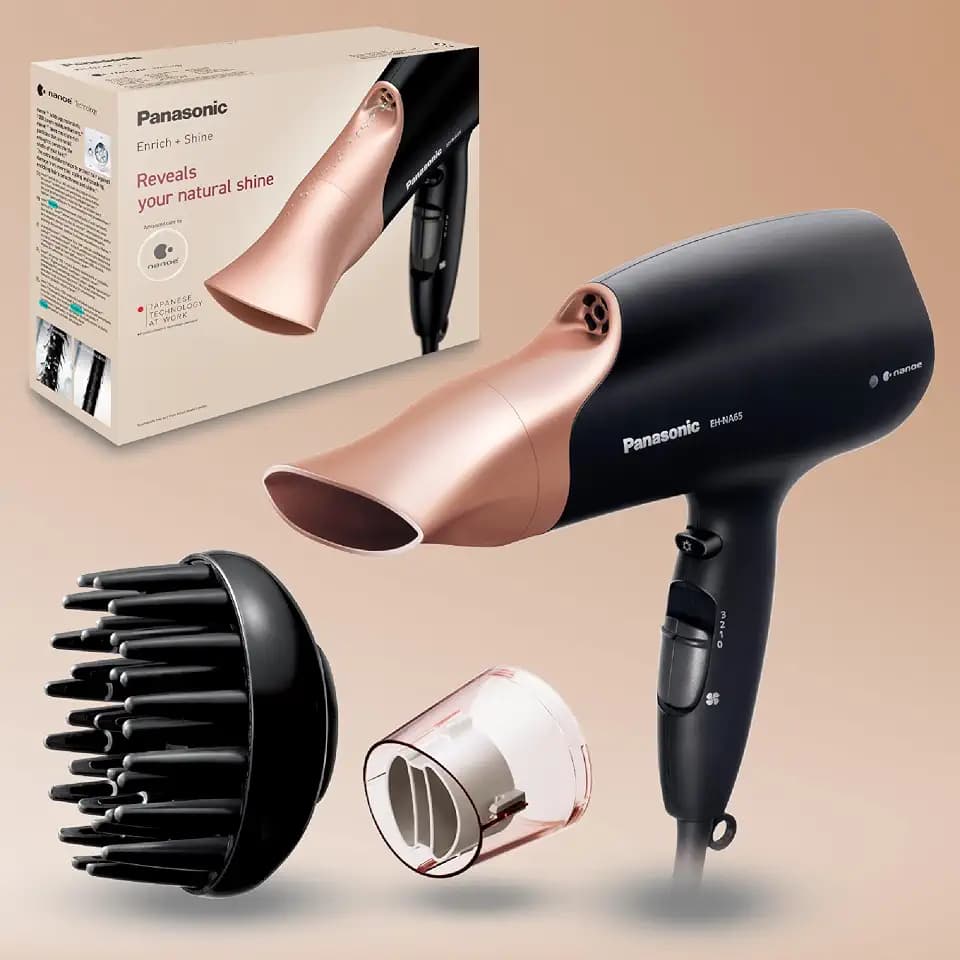 Panasonic EH-NA65CN Nanoe Haartrockner mit Diffusor, Schnelltrocknungs- & Styling-Düse, 3 Geschwindigkeits- & 4 Temperaturstufen, für sichtbaren Glanz, 2000 W Leistung, ergonomisches Design, Roségold