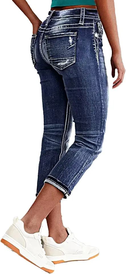Flamingals Women's Denim Capri Jeans for Women Mid Rise Skinny Capri Pants