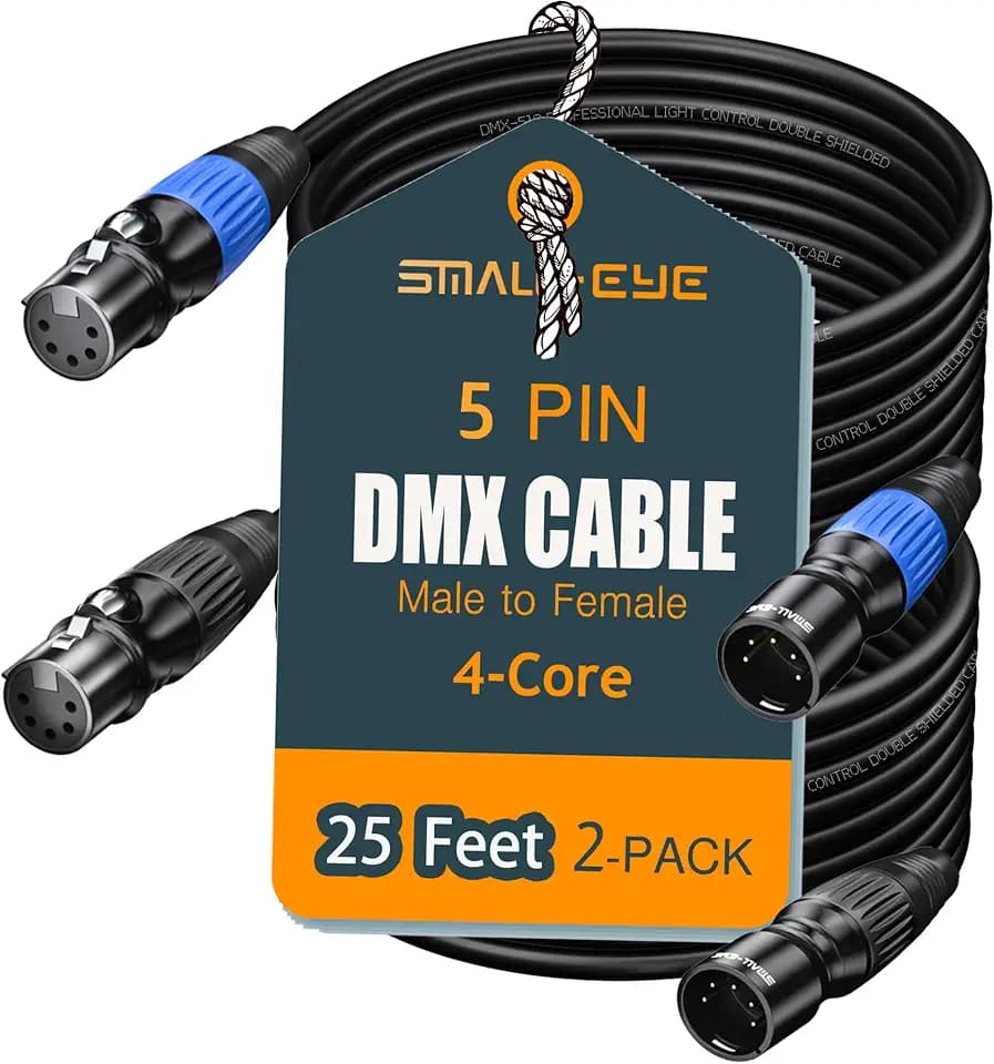 SMALL-EYE 5 Pin DMX Cables 25 ft 2-Pack, 4-Core Male to Female
