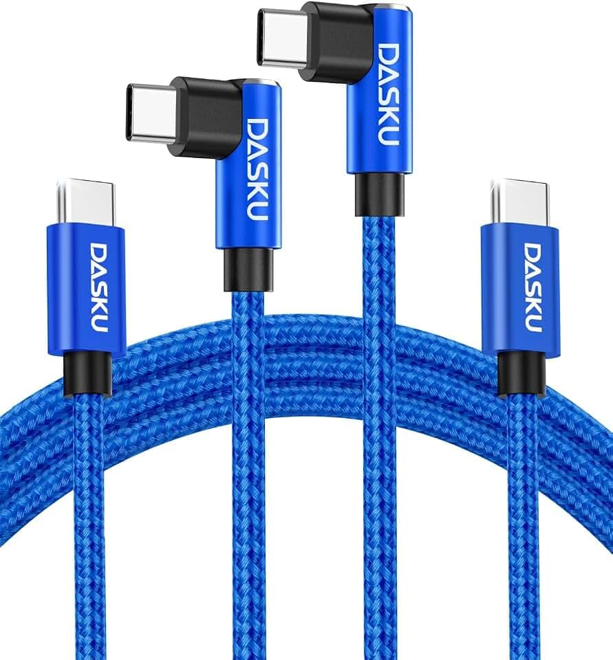 Extra Long USB C Cable 2Pack 10FT, 90 Degree USB-C Fast Charging Cord 60W