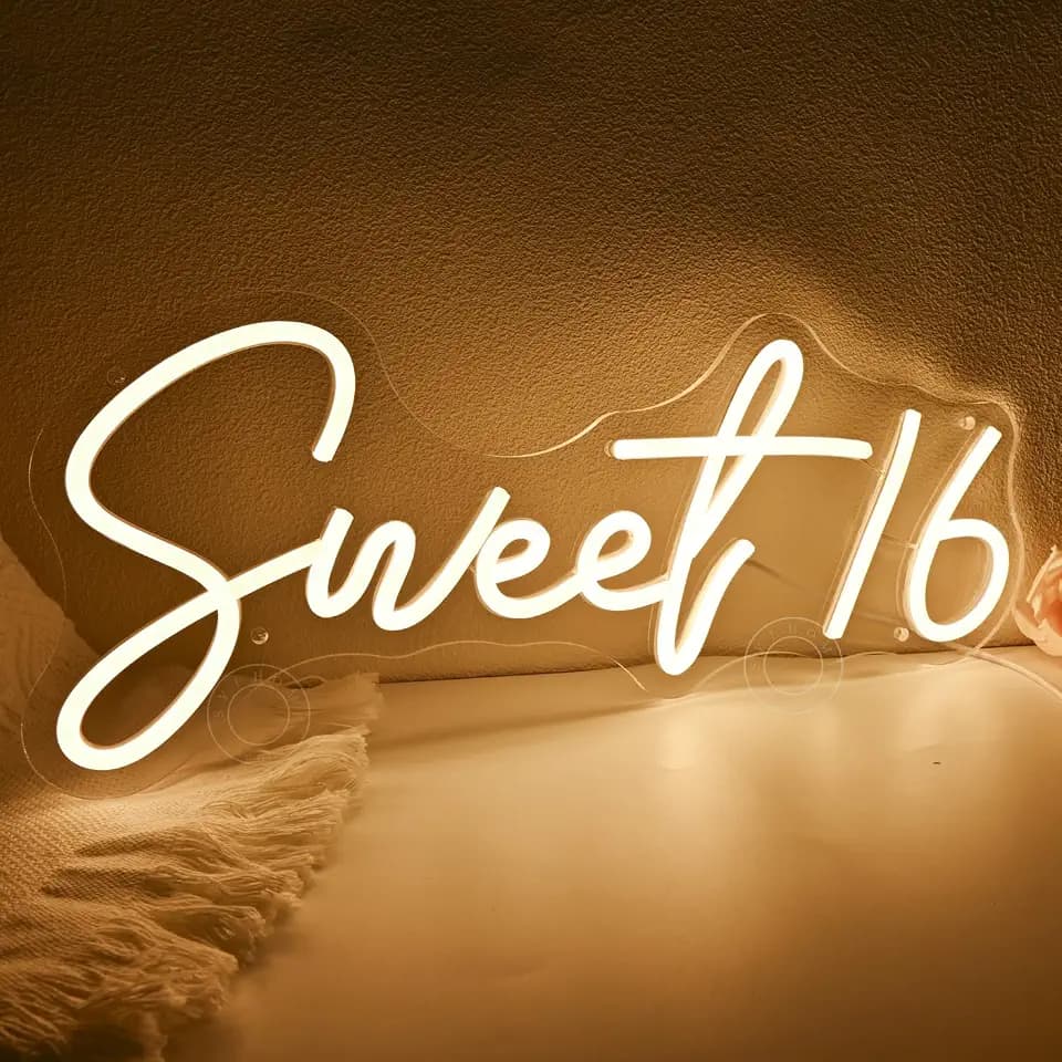 SYLHOME Sweet 16 LED Neon Light Sign 16th Birthday Wall Decor Backdrop Gift