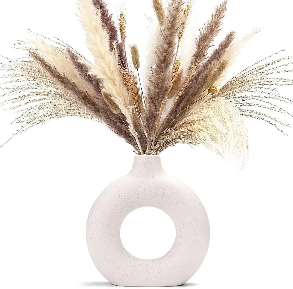 CEMABT Vasen für Pampasgras, handgemachte Vase, getrocknete Blumen, Keramik, Weiß, Handwerkliche Ornamente für die Dekoration des Bürohauses, Vasenset (M, Beige)