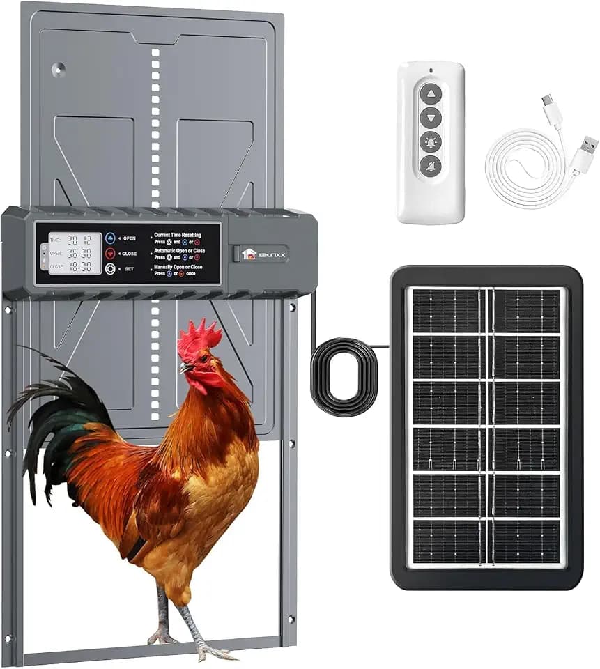 Automatic Chicken Coop Door Solar Powered with Timer, Remote Control, Anti-Pitch Aluminum Alloy Auto House Door for Chicken, Duck, Poultry, Weatherproof, Blue